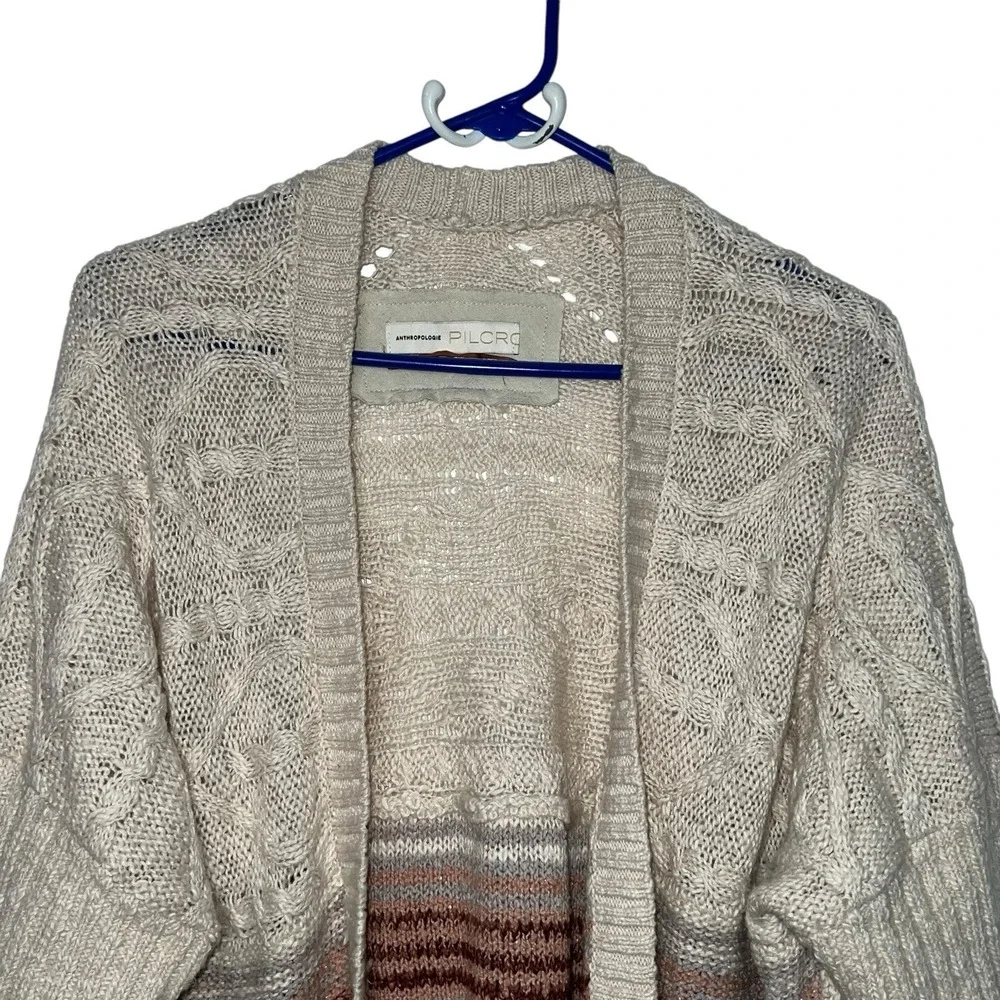 Anthropologie Pilcro Jemma Cable-Knit‎ Open Cardigan Women Size XS/S Beige Wool